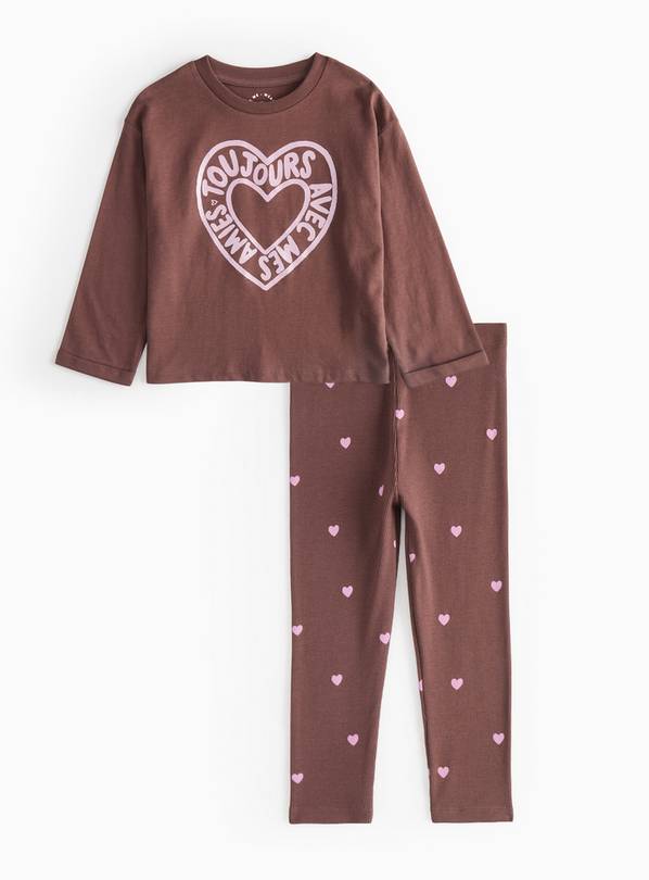 Brown Heart Printed Top & Leggings Set 2-3 years